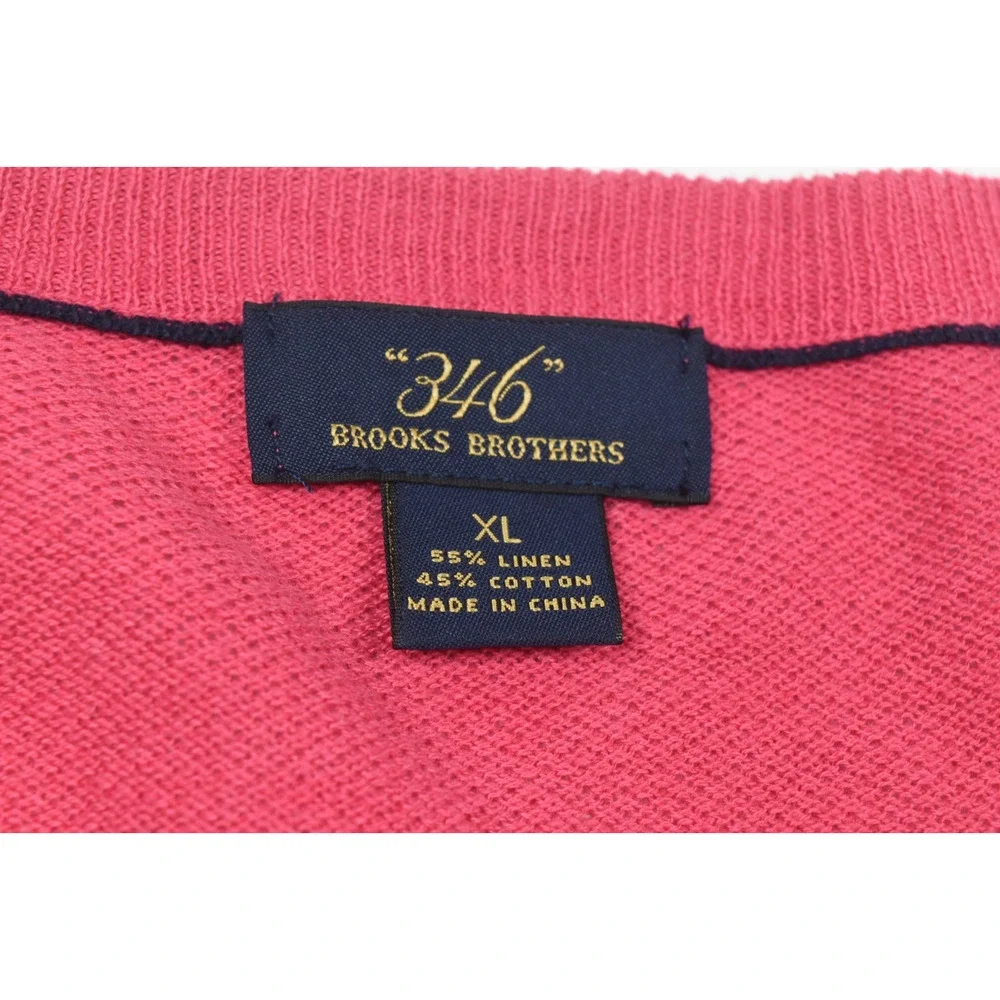 Brooks Brothers 346 Sweater Mens XL Pink Long Sleeve V-Neck Linen Cotton